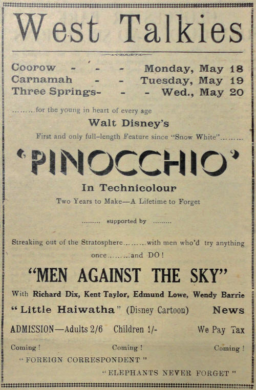 1942 advertisement for Pinocchio