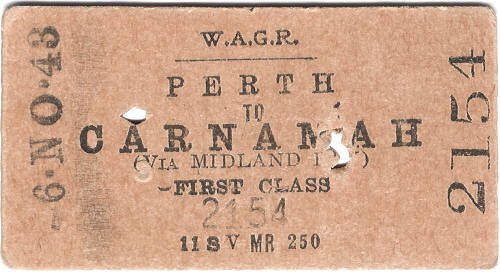 WAGR ticket Perth to Carnamah