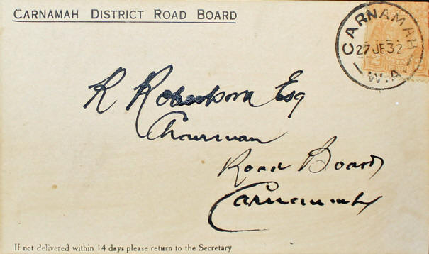 First Envelope from the Carnamah Post Office
