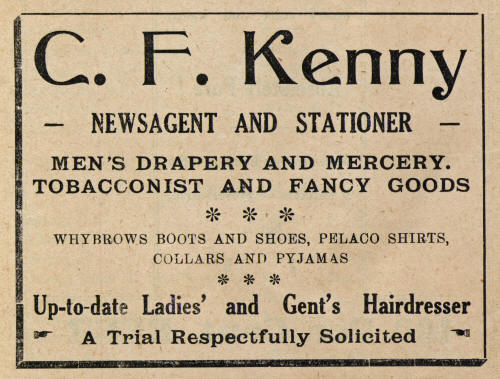 1939 Advertisement for Mrs Kenny's Store