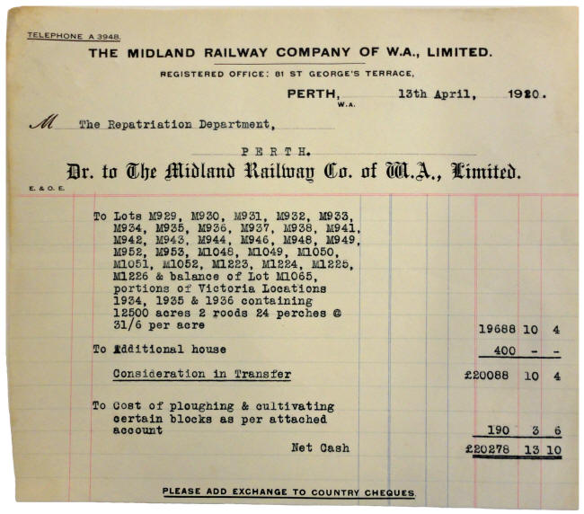 Invoice from the Midland Railway Company