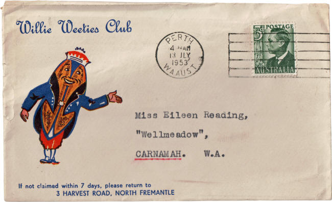 Willie Weeties Club 1953 envelope