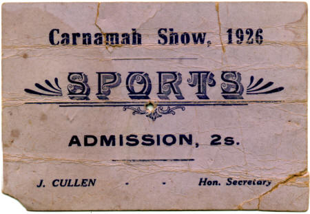 1926 ticket from the Carnamah Agricultural Show