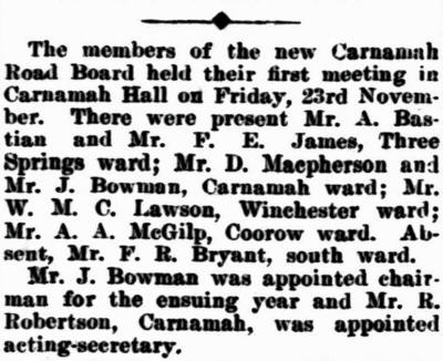 First meeting of the Carnamah District Road Board