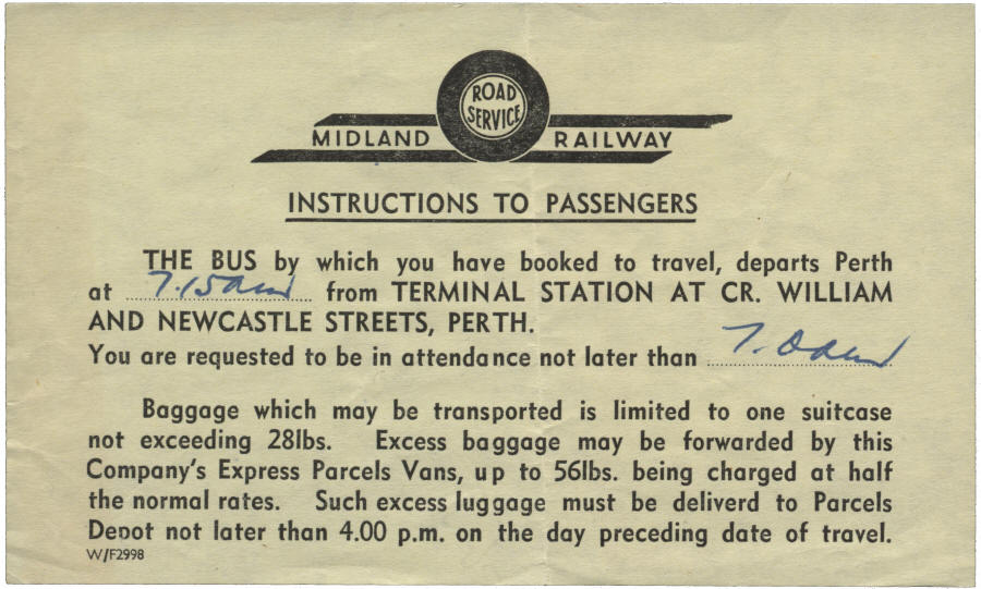 Midland Railway Road Service bus ticket